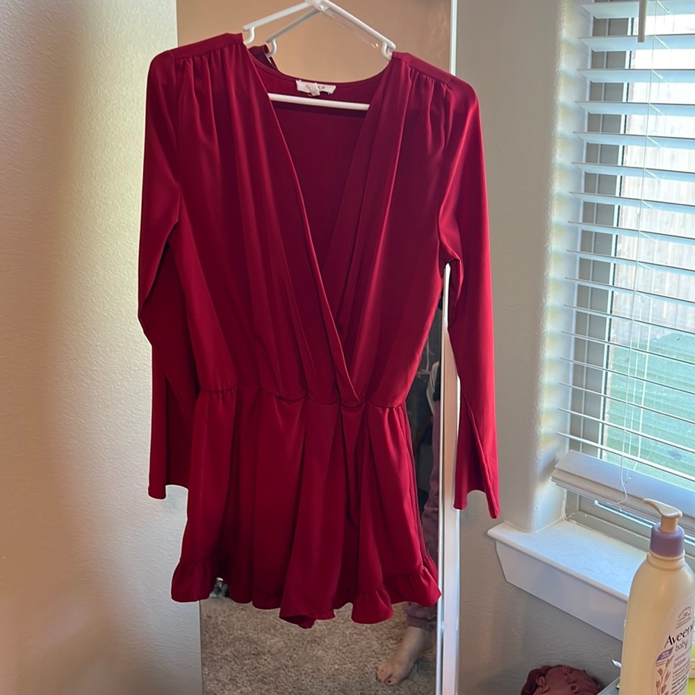 Long sleeve red romper! Would be a perfect Christmas time outfit!